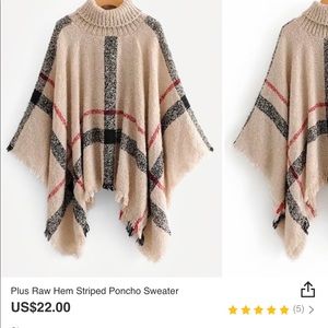 SHEIN plus raw hem striped poncho sweater